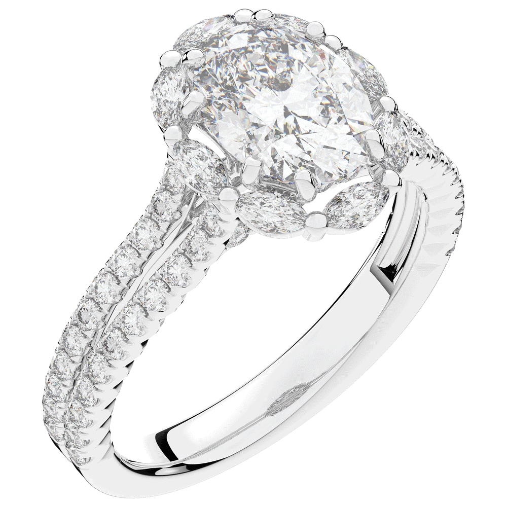 2.30CT.TW OVAL LAB DIAMOND HALO SPLIT SHANK ENGAGEMENT RING - Nazarelle