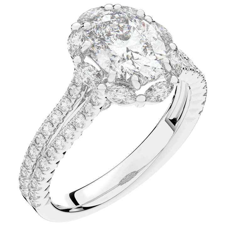 2.30CT.TW OVAL LAB DIAMOND HALO SPLIT SHANK ENGAGEMENT RING - Nazarelle