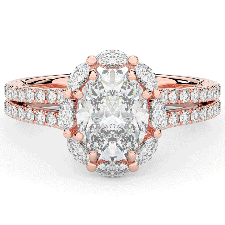2.30CT.TW OVAL LAB DIAMOND HALO SPLIT SHANK ENGAGEMENT RING - Nazarelle