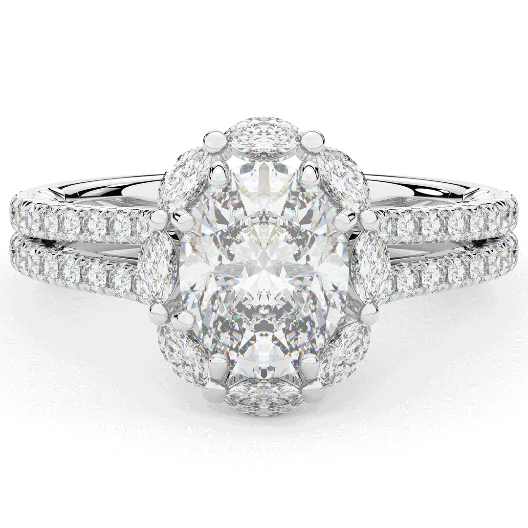 2.30CT.TW OVAL LAB DIAMOND HALO SPLIT SHANK ENGAGEMENT RING - Nazarelle