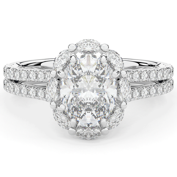 2.30CT.TW OVAL LAB DIAMOND HALO SPLIT SHANK ENGAGEMENT RING - Nazarelle