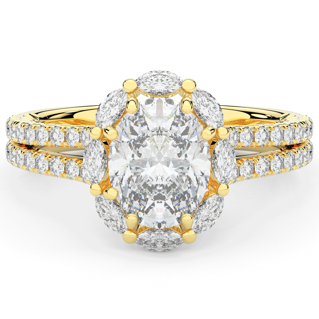 2.30CT.TW OVAL LAB DIAMOND HALO SPLIT SHANK ENGAGEMENT RING - Nazarelle