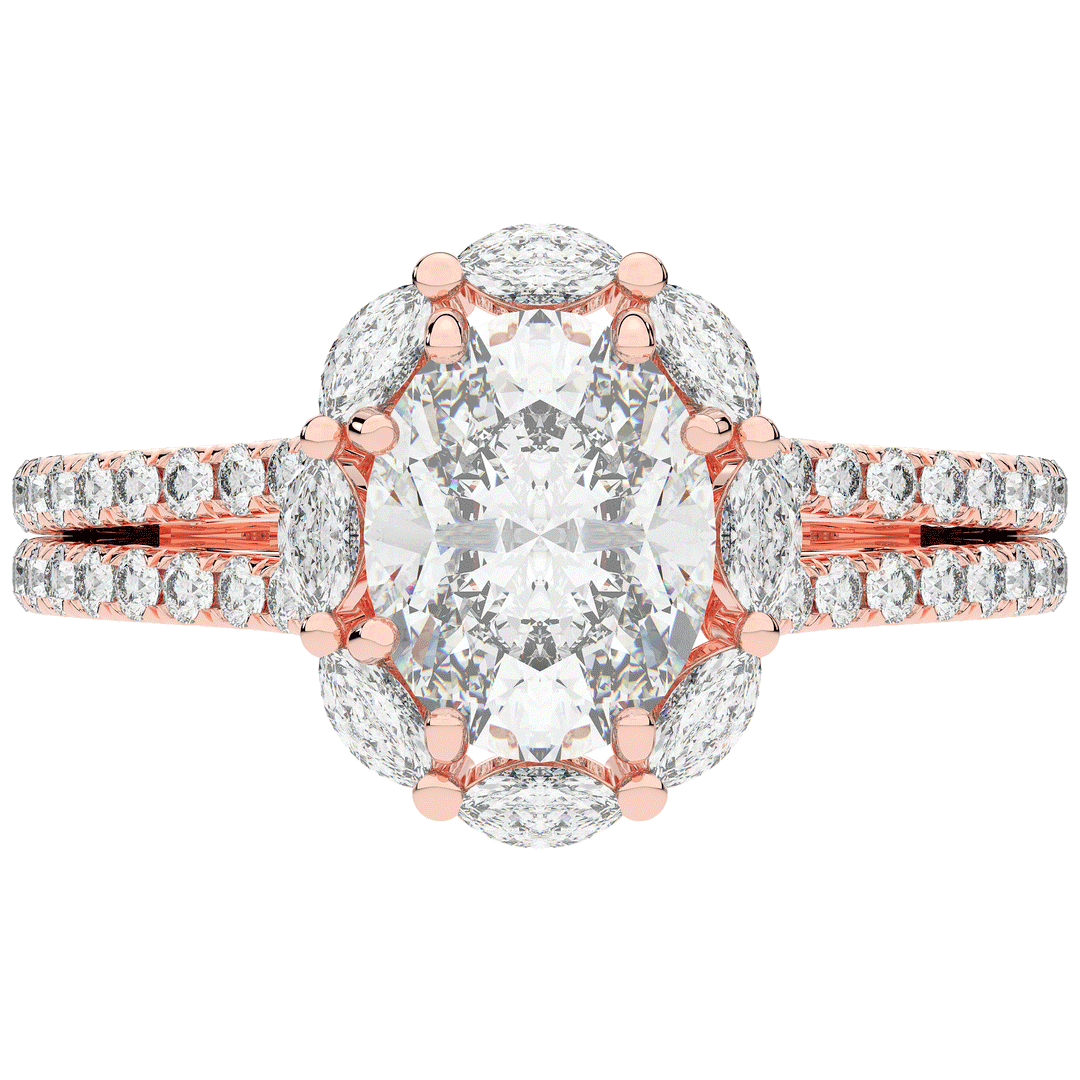 2.30CT.TW OVAL LAB DIAMOND HALO SPLIT SHANK ENGAGEMENT RING - Nazarelle