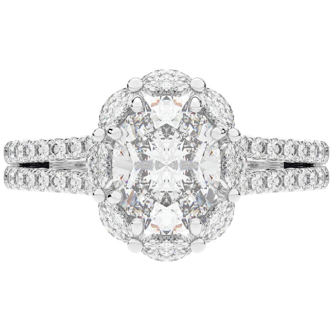 2.30CT.TW OVAL LAB DIAMOND HALO SPLIT SHANK ENGAGEMENT RING - Nazarelle