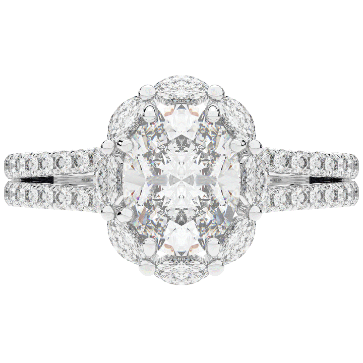 2.30CT.TW OVAL LAB DIAMOND HALO SPLIT SHANK ENGAGEMENT RING - Nazarelle
