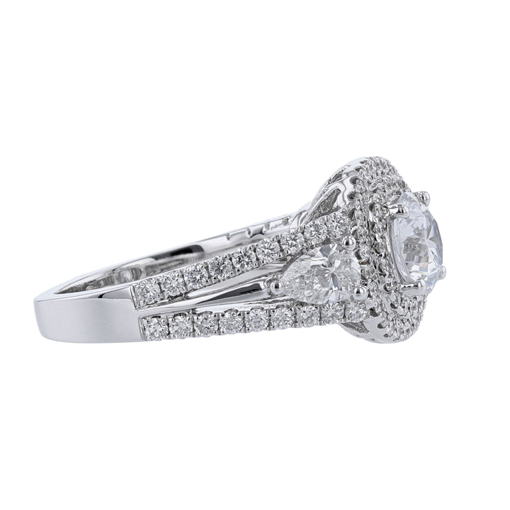 Double Halo Pear Accent Diamond Ring