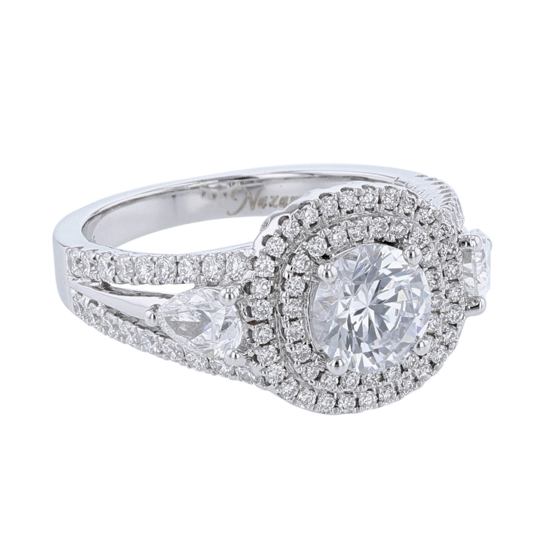 Double Halo Pear Accent Diamond Ring