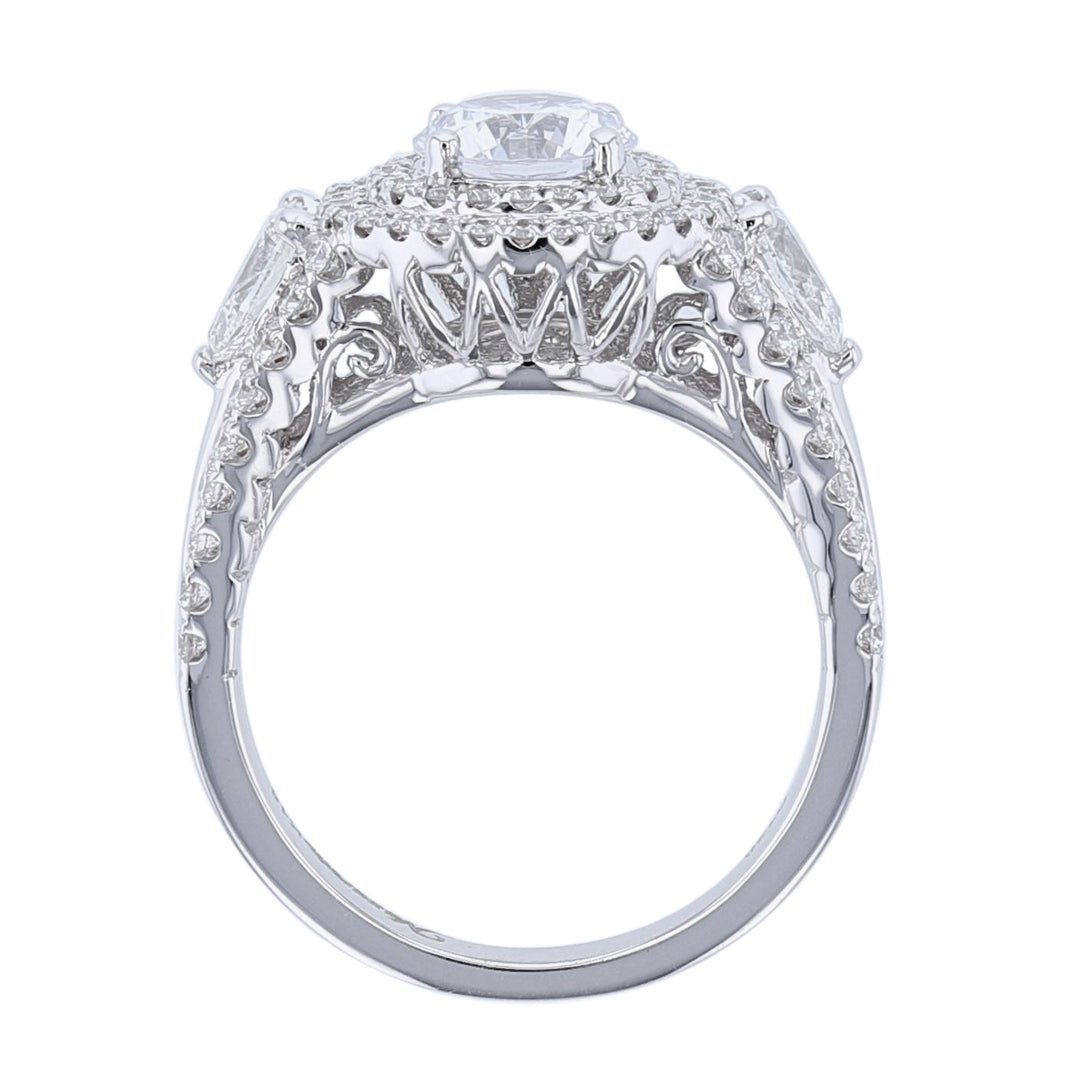 Double Halo Pear Accent Diamond Ring