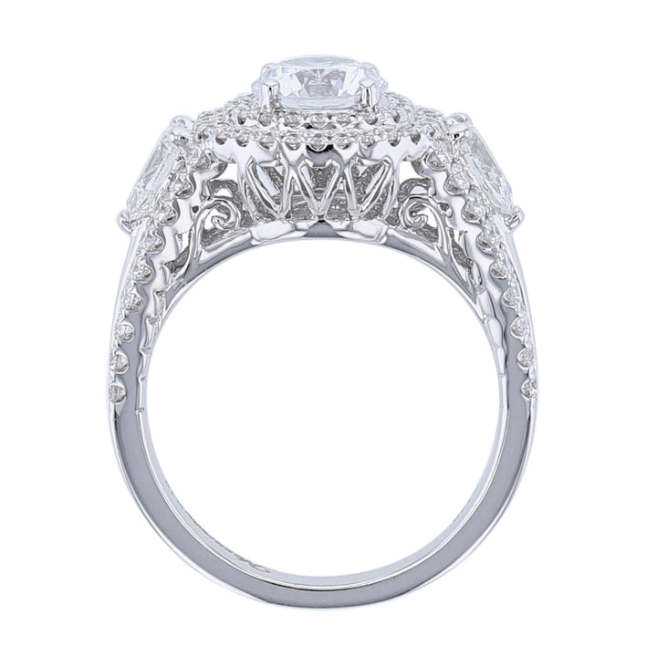 Double Halo Pear Accent Diamond Ring