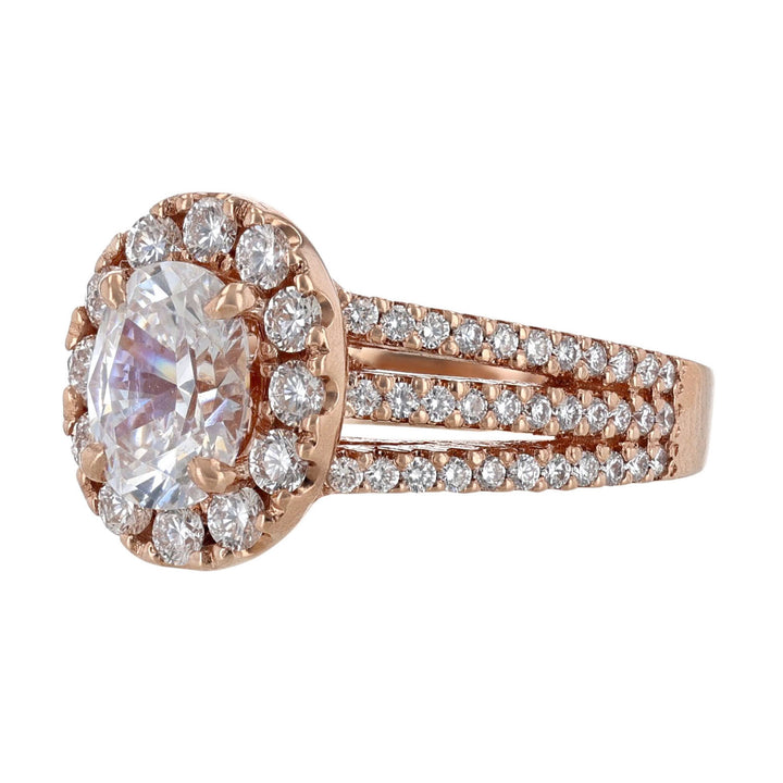 Rose Gold Triple Shank Oval Halo Diamond Ring