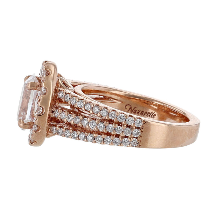 Rose Gold Triple Shank Oval Halo Diamond Ring