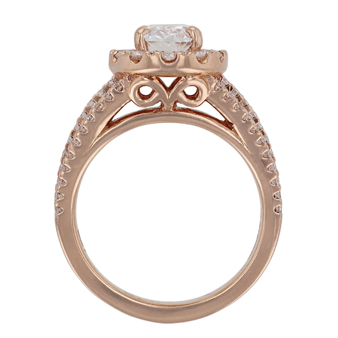 Rose Gold Triple Shank Oval Halo Diamond Ring