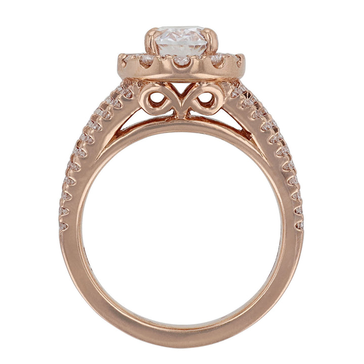 Rose Gold Triple Shank Oval Halo Diamond Ring