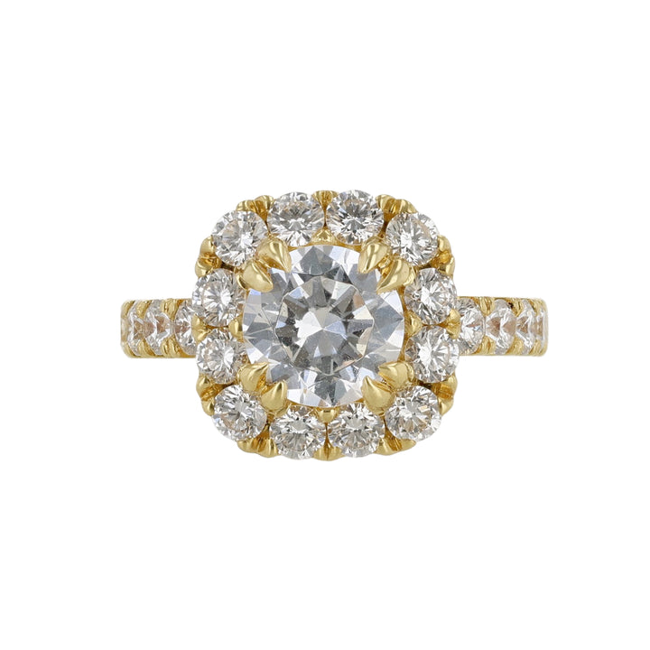 Two-Tone Cushion Shape Halo Diamond Ring