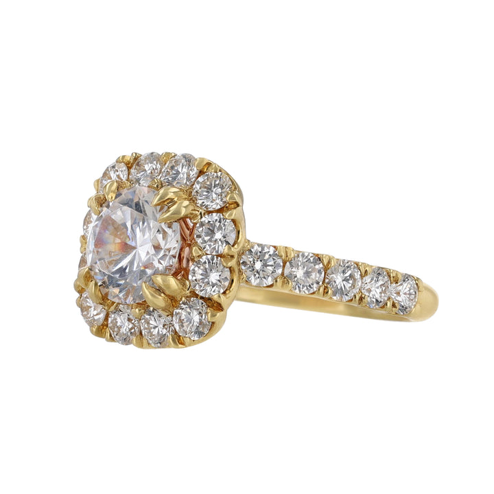 Two-Tone Cushion Shape Halo Diamond Ring