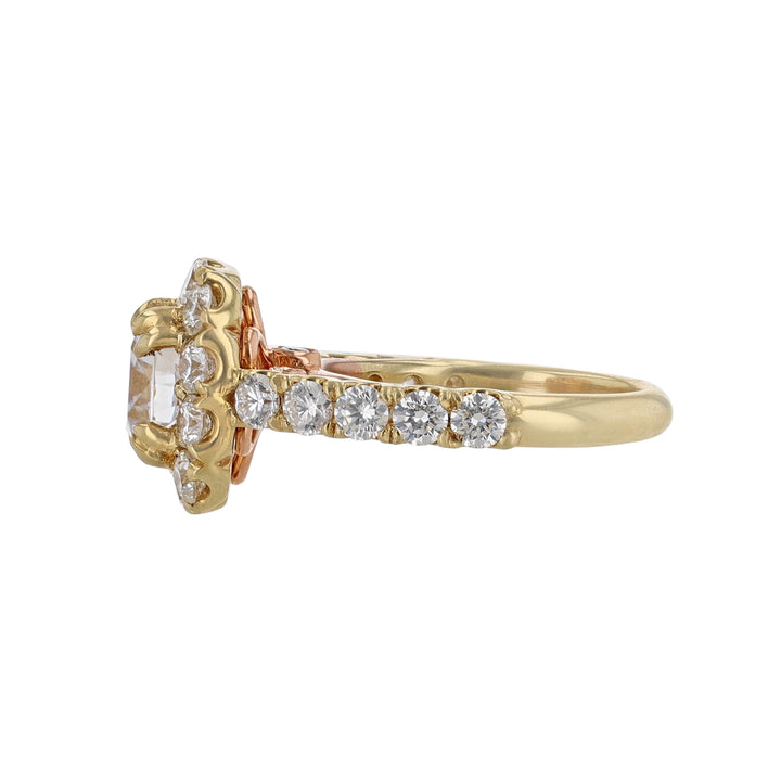 Two-Tone Cushion Shape Halo Diamond Ring