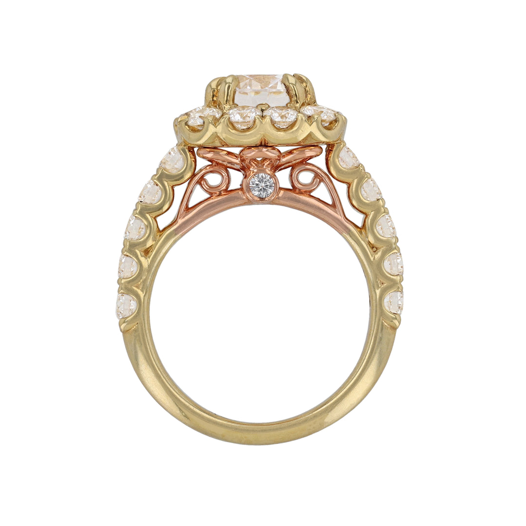 Two-Tone Cushion Shape Halo Diamond Ring