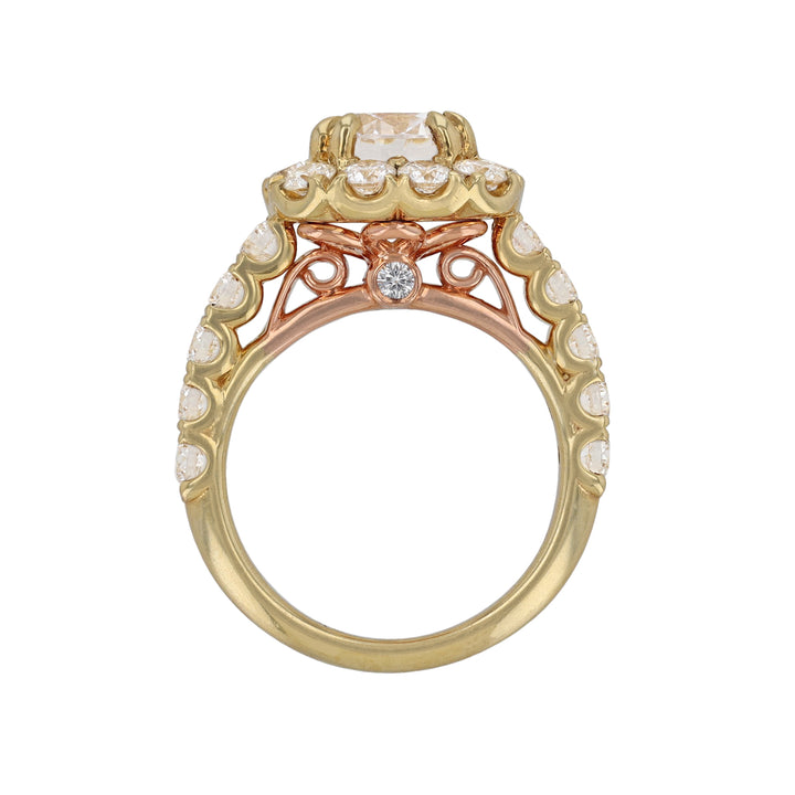 Two-Tone Cushion Shape Halo Diamond Ring