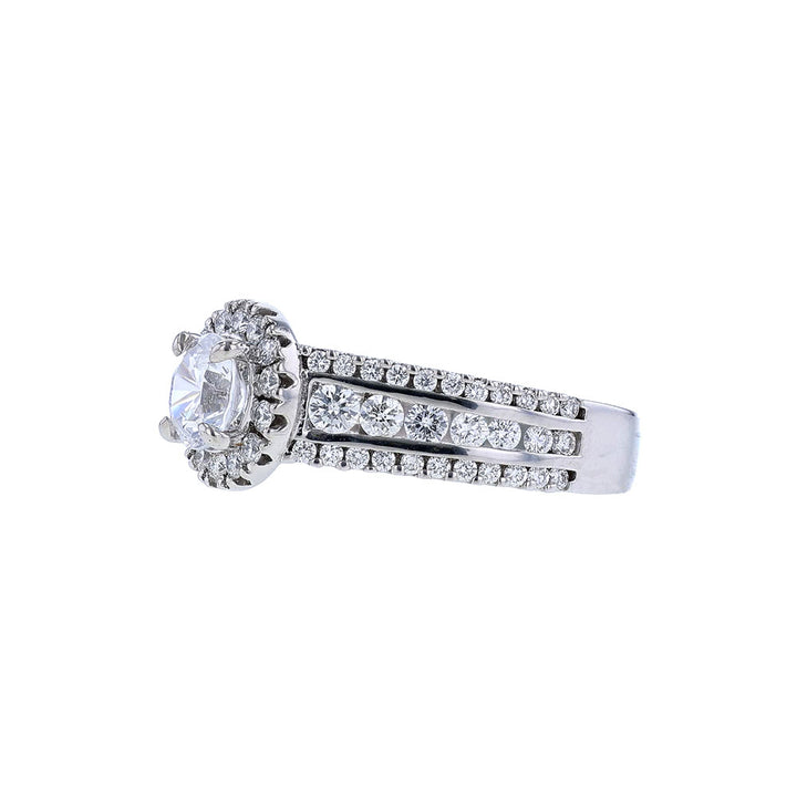 14K White Gold Three Row Halo Engagement Ring