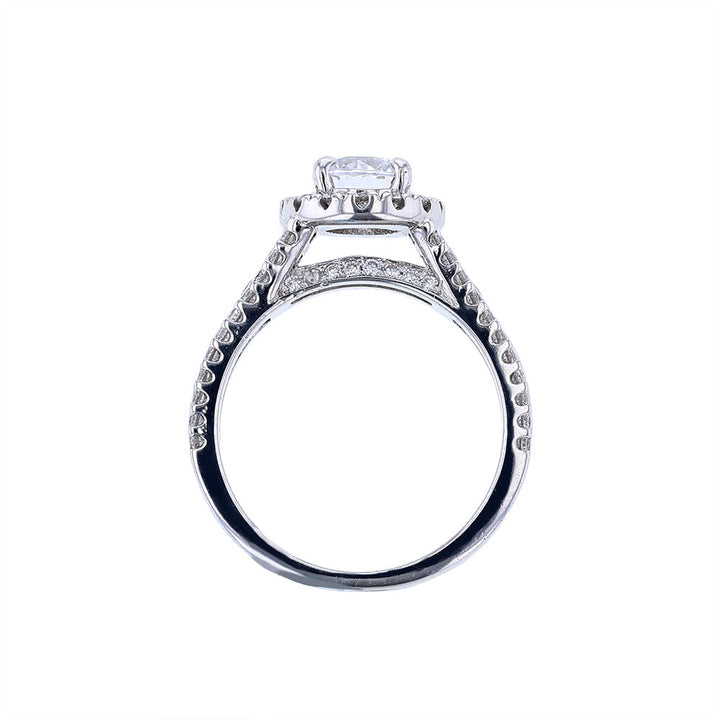 14K White Gold Three Row Halo Engagement Ring