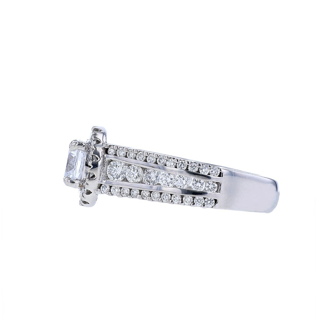 14K White Gold Three Row Halo Engagement Ring