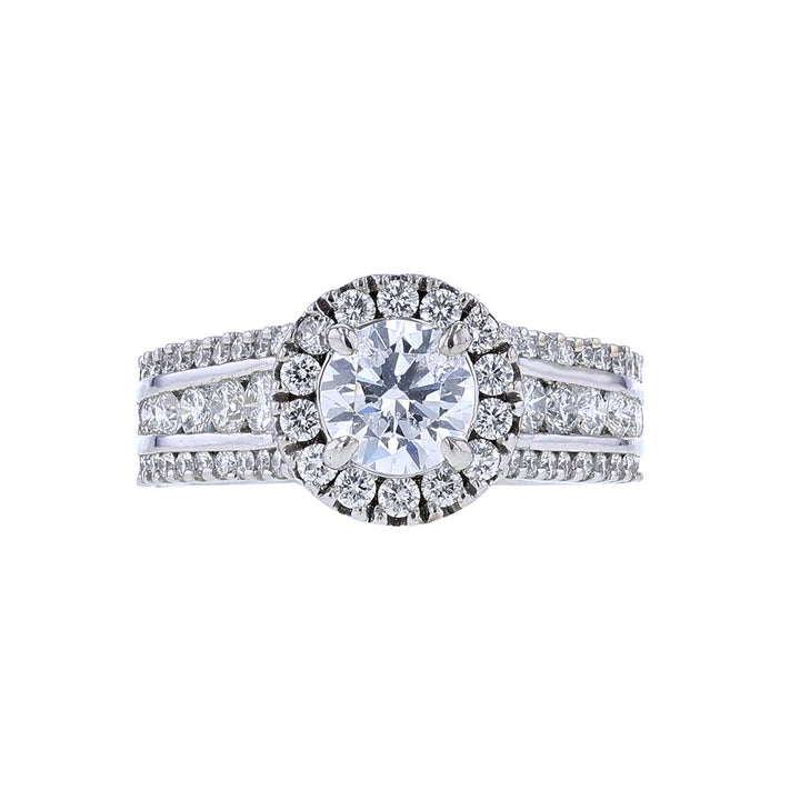 14K White Gold Three Row Halo Engagement Ring