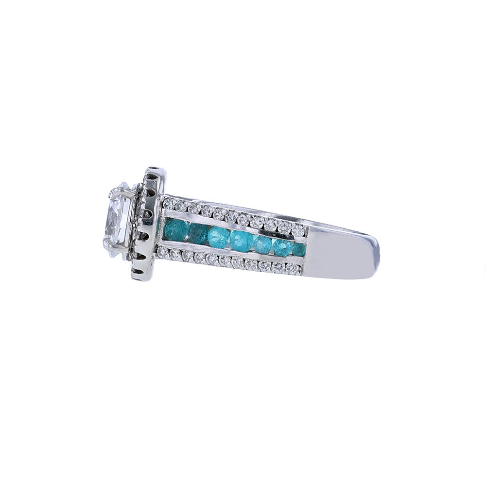 18K White Gold Paraiba Diamond Halo Engagement Ring