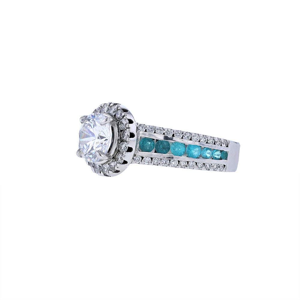 18K White Gold Paraiba Diamond Halo Engagement Ring