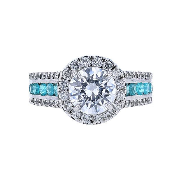 18K White Gold Paraiba Diamond Halo Engagement Ring