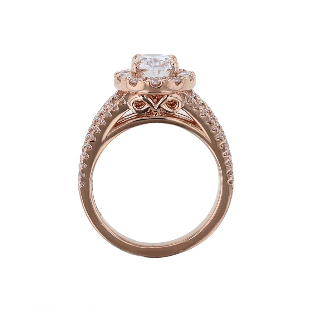 14K Rose Gold Oval Halo Engagement Ring