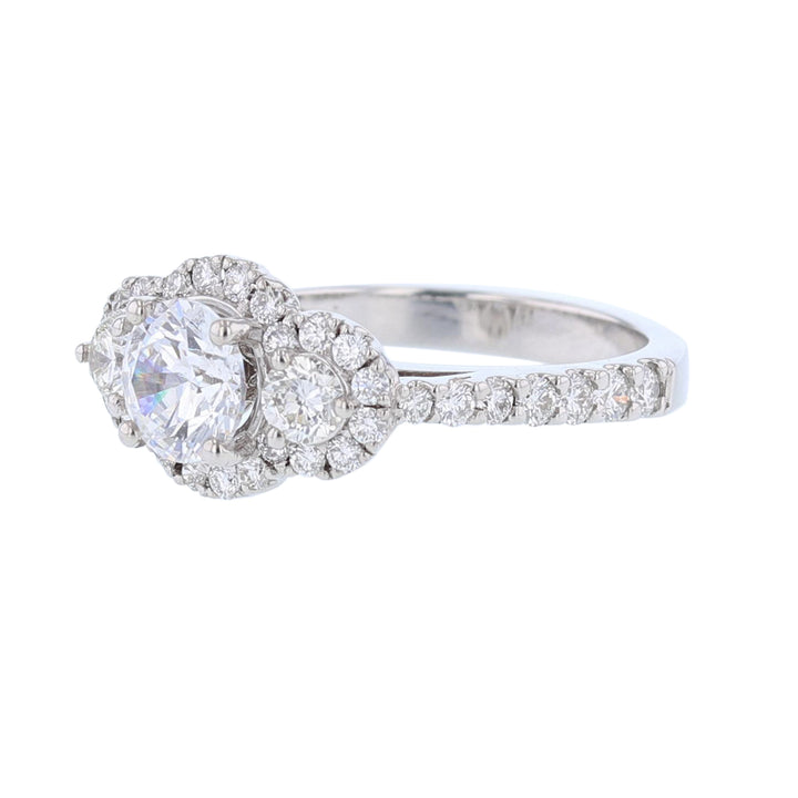 Three Stone Diamond Halo Engagement Ring