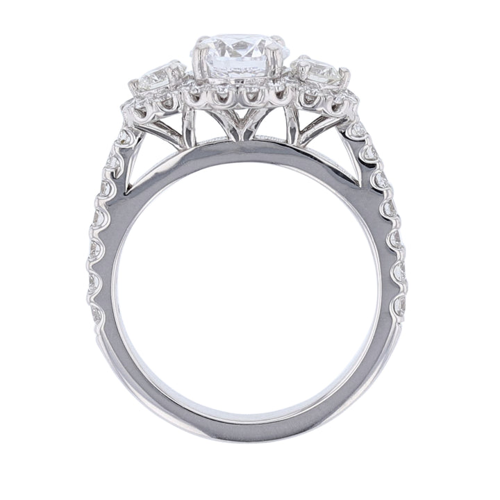 Three Stone Diamond Halo Engagement Ring