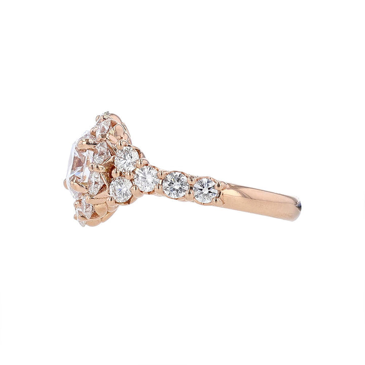 14K Rose Gold Round Diamond Halo Engagement Ring
