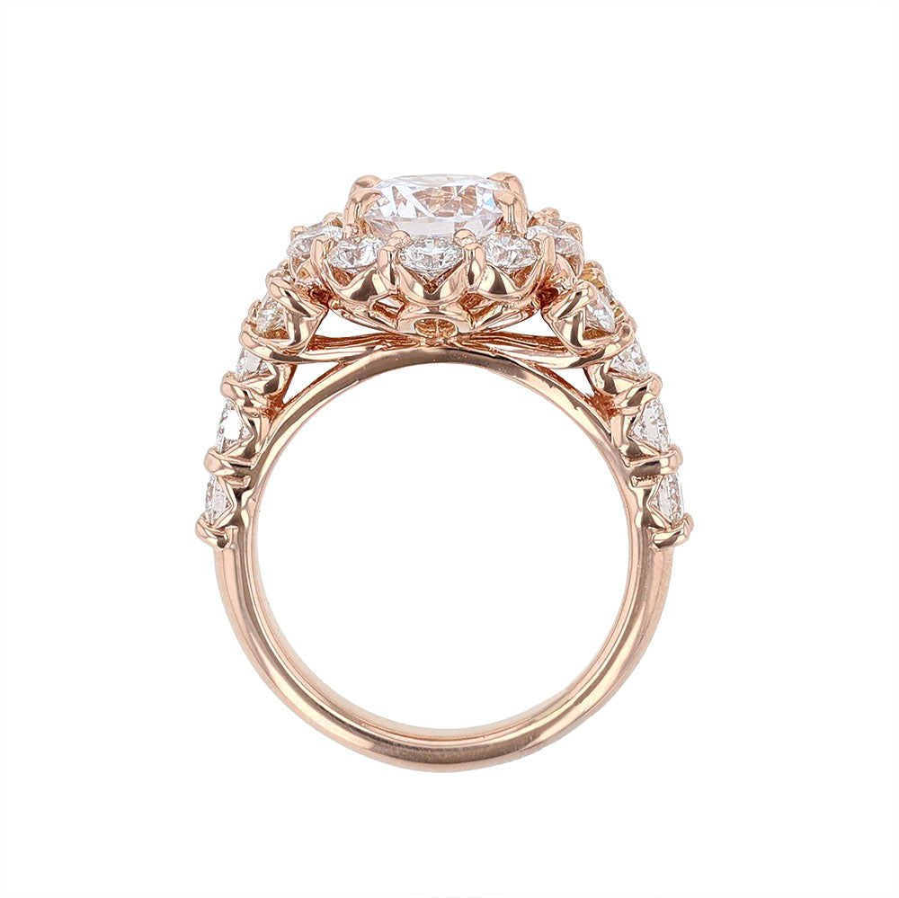 14K Rose Gold Round Diamond Halo Engagement Ring
