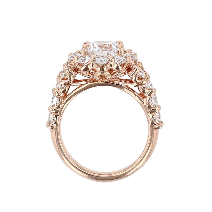 14K Rose Gold Round Diamond Halo Engagement Ring