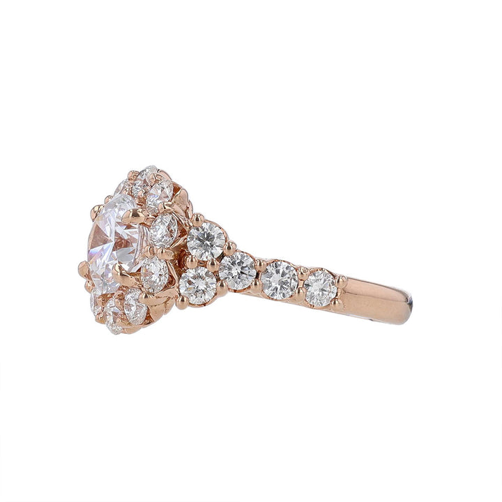 14K Rose Gold Round Diamond Halo Engagement Ring
