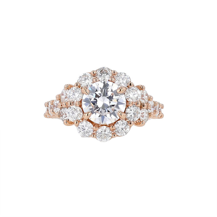 14K Rose Gold Round Diamond Halo Engagement Ring