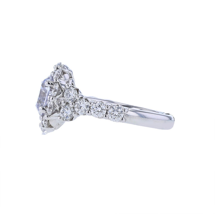 18K White Gold Round Diamond Halo Engagement Ring