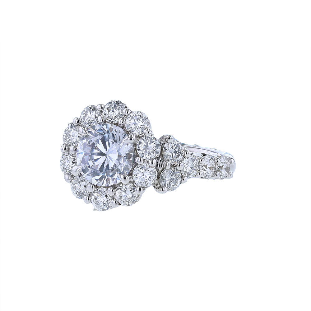 18K White Gold Round Diamond Halo Engagement Ring