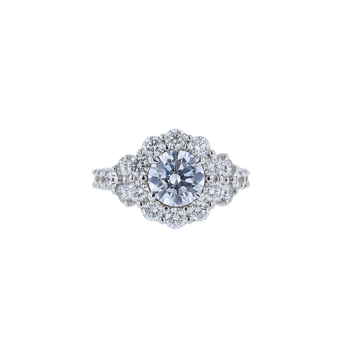 18K White Gold Round Diamond Halo Engagement Ring