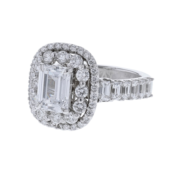 14K WG Double-Halo Emerald Cut Diamond Ring