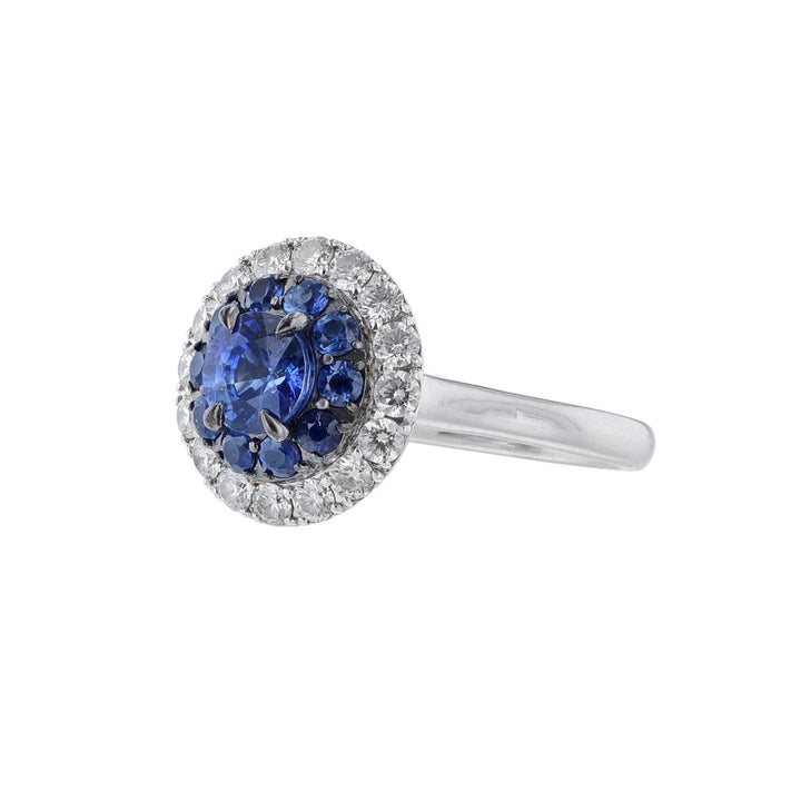 Sapphire Halo Diamond Engagement Ring