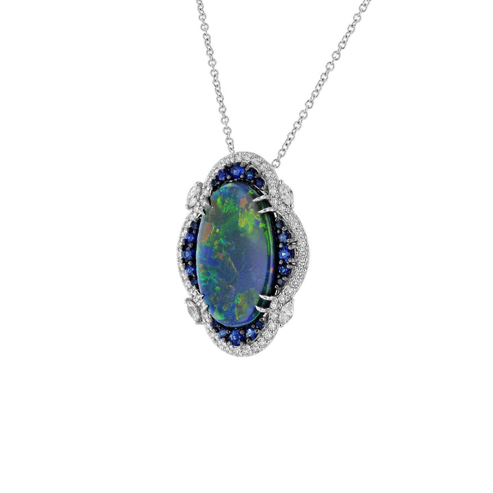 Opal Blue Sapphire Pendant Necklace