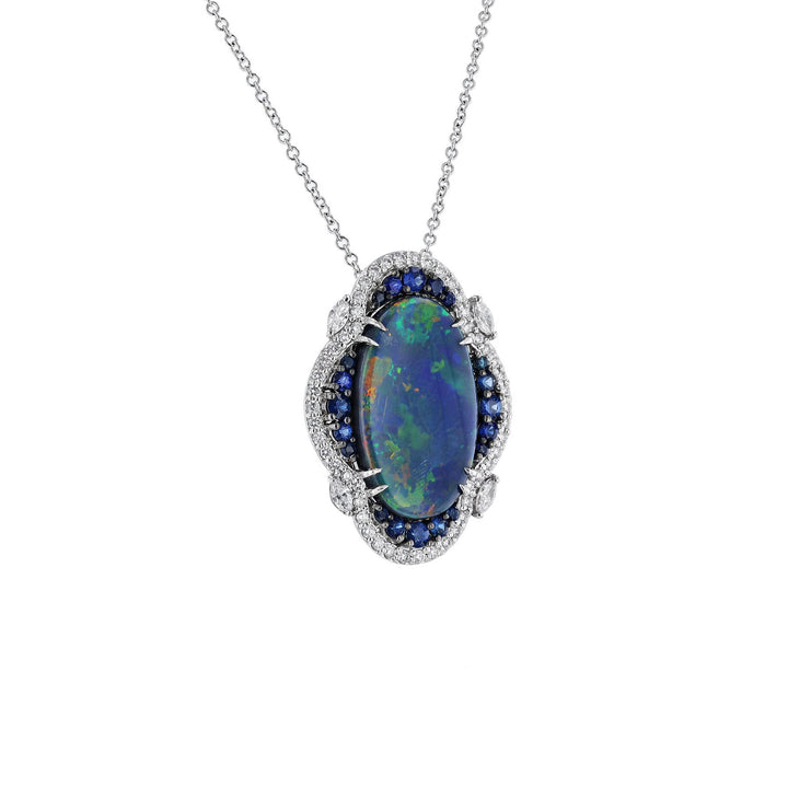 Opal Blue Sapphire Pendant Necklace