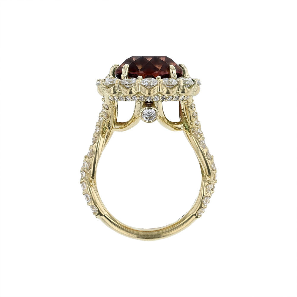 18K Yellow Gold Watermelon Tourmaline Diamond Ring