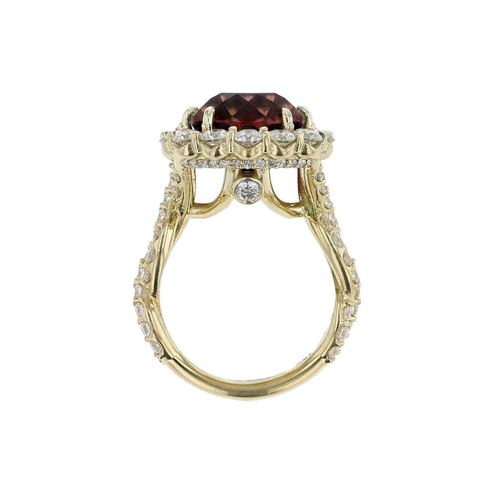 18K Yellow Gold Watermelon Tourmaline Diamond Ring