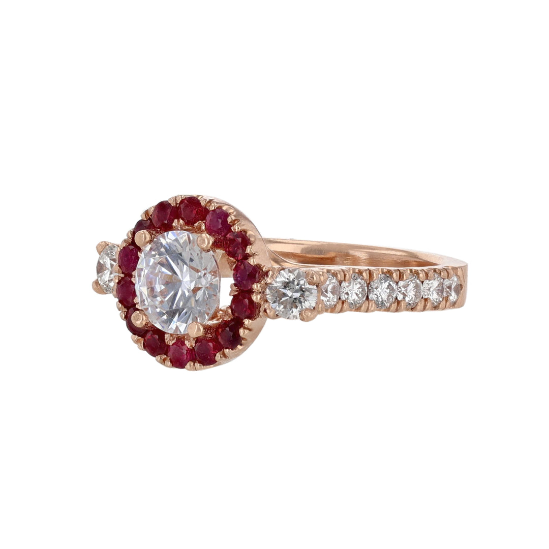 Round Ruby Halo Diamond Engagement Ring