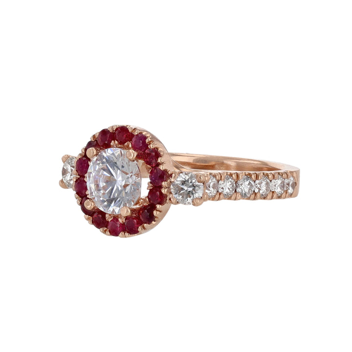 Round Ruby Halo Diamond Engagement Ring