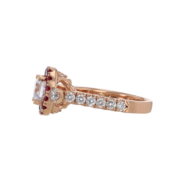 Round Ruby Halo Diamond Engagement Ring