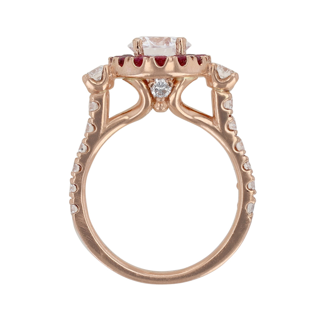 Round Ruby Halo Diamond Engagement Ring